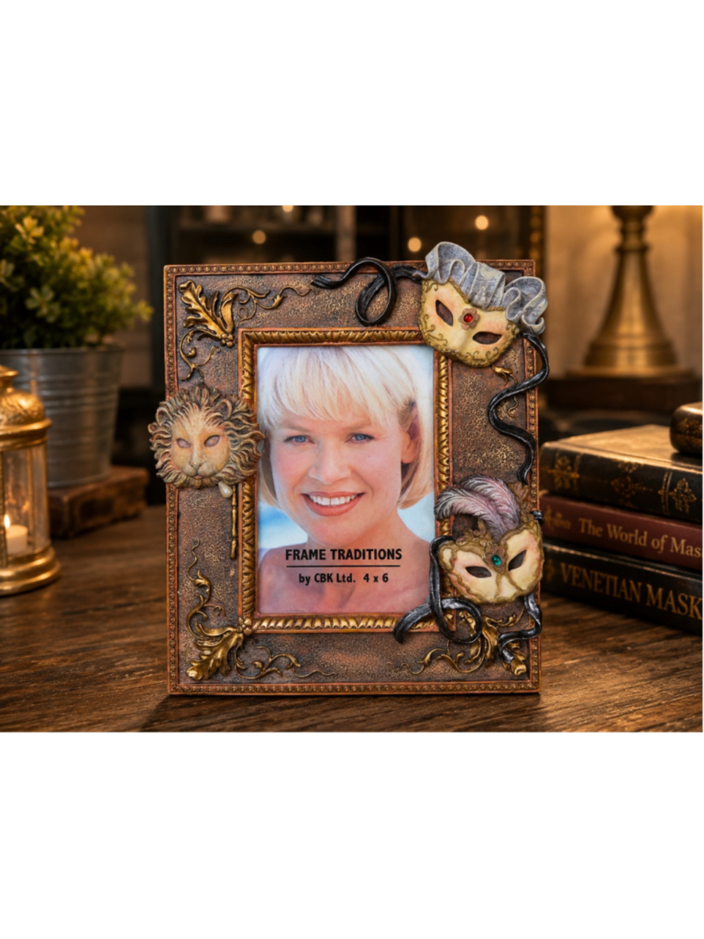 CBK Frame Traditions Venetian Masquerade Photo Frame 4x6 Lion Mask Decor